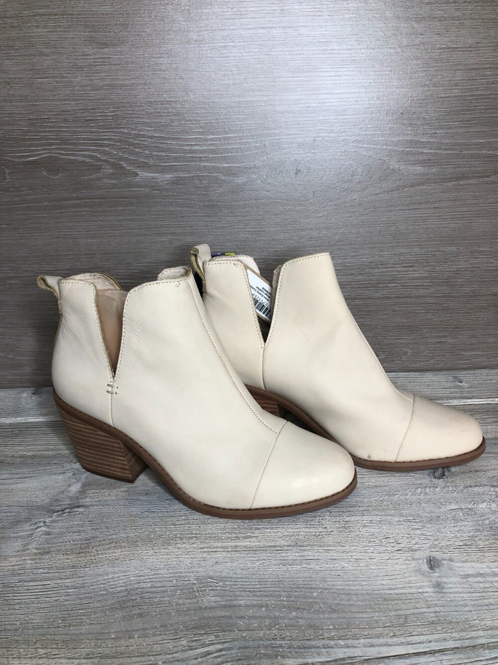 Toms Women's Everly Cutout Block Heel Booties Beige Leather Size 9